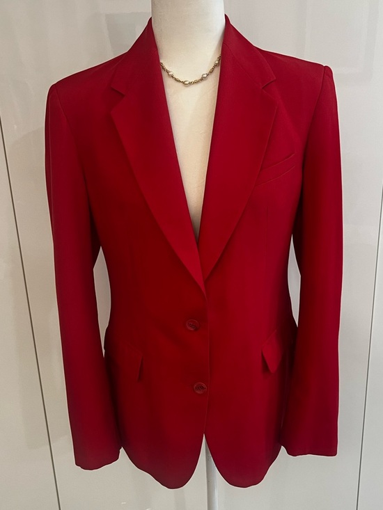 Jackets & Blazers - Linden Grey Tomato Red Tailored Blazer Women M Structured Chic